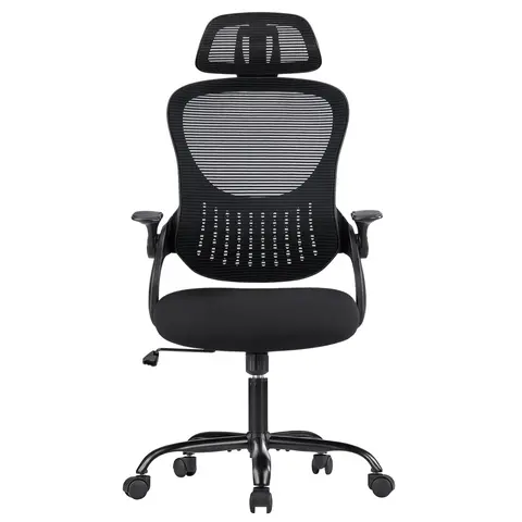 Sweet Furniture S High-Back Ergonomic Home Office Desk Chair - Mesh Material Breathable Chair with Adjustable Headrest, Rolling Wheels, Comfortable Lumbar Support, Flip-Up Arms for Supportive Sitting