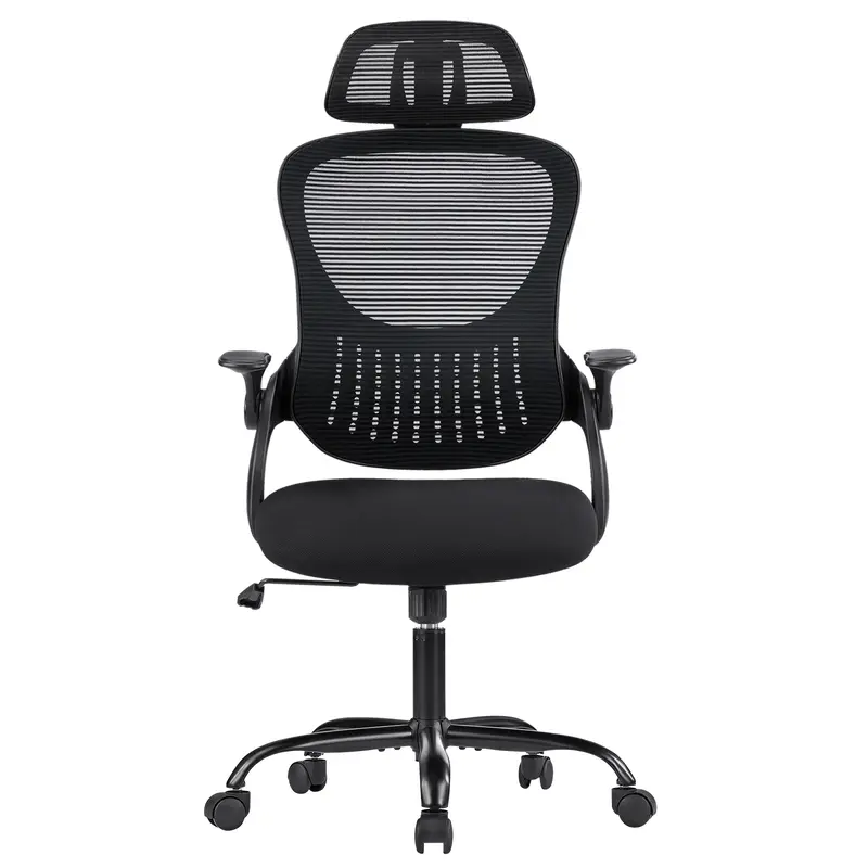 Sweet Furniture S High-Back Ergonomic Home Office Desk Chair - Mesh Material Breathable Chair with Adjustable Headrest, Rolling Wheels, Comfortable Lumbar Support, Flip-Up Arms for Supportive Sitting