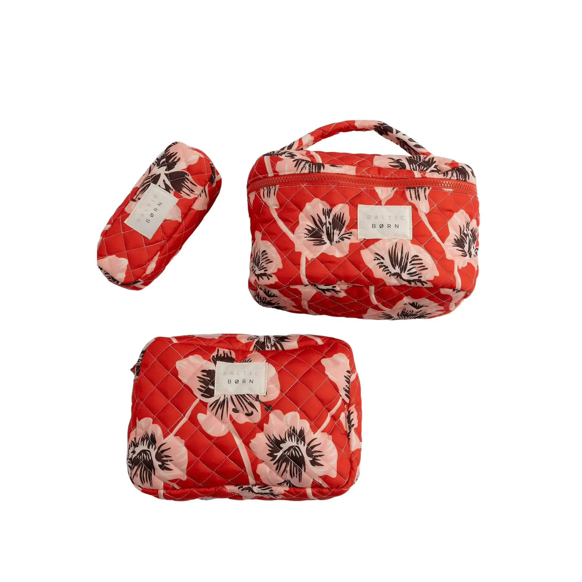 Kelani Quilted Travel Cosmetic Bag Set - Sunset Floral Multi-Format Easy-Carry Grab-and-Go On-the-Go Make-Up Bags, Full-Zip Padded Quilt Design, Tactile Appearance, Top Handle, Multi-Format Make-Up Bags