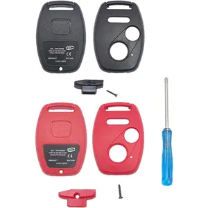 2PCS Replacement Key Fob Cover Fit for Honda 2003-2012 Accord 2006-2013 Civic EX 2009-2015 Pilot 2005-2006 CR-V Ridgeline Odyssey Key Fob Case Shell 3 Buttons No Cutting (2+1, Black+Red)
