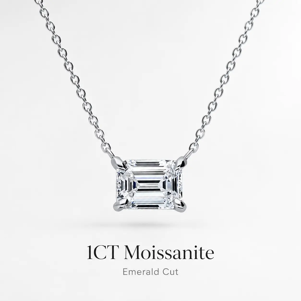 1CT Emerald Cut Moissanite Pendant Necklace, D Color VVS1, S925 Sterling Silver Solitaire Necklace for Women necklace gift
