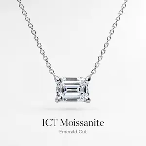 1CT Emerald Cut Moissanite Pendant Necklace, D Color VVS1, S925 Sterling Silver Solitaire Necklace for Women necklace gift