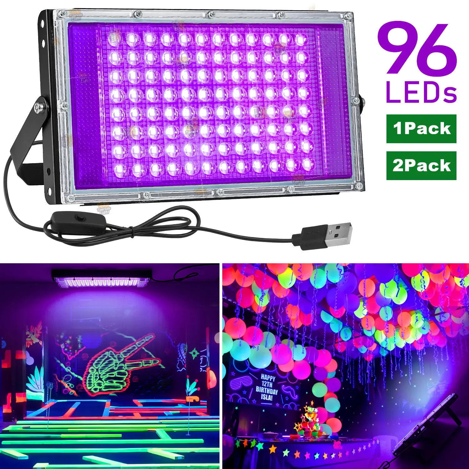 1 Pack 96-LED Black Light, USB Plug DC 5V 385-400nm, for Body Paint, Neon Art, Halloween Party Stage Lights, Room Decorations, Photography, Home Improvement Novelty Lighting, Entertainment, Illumination