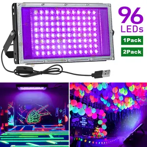 Black Light 1/2 Pack 96 LEDs with USB Plug, DC 5V, for Halloween Party, Stage Lighting, Aquarium, Body Paint, Neon Glow, 385-400nm - Illumination Decoration Entertainment neon signs