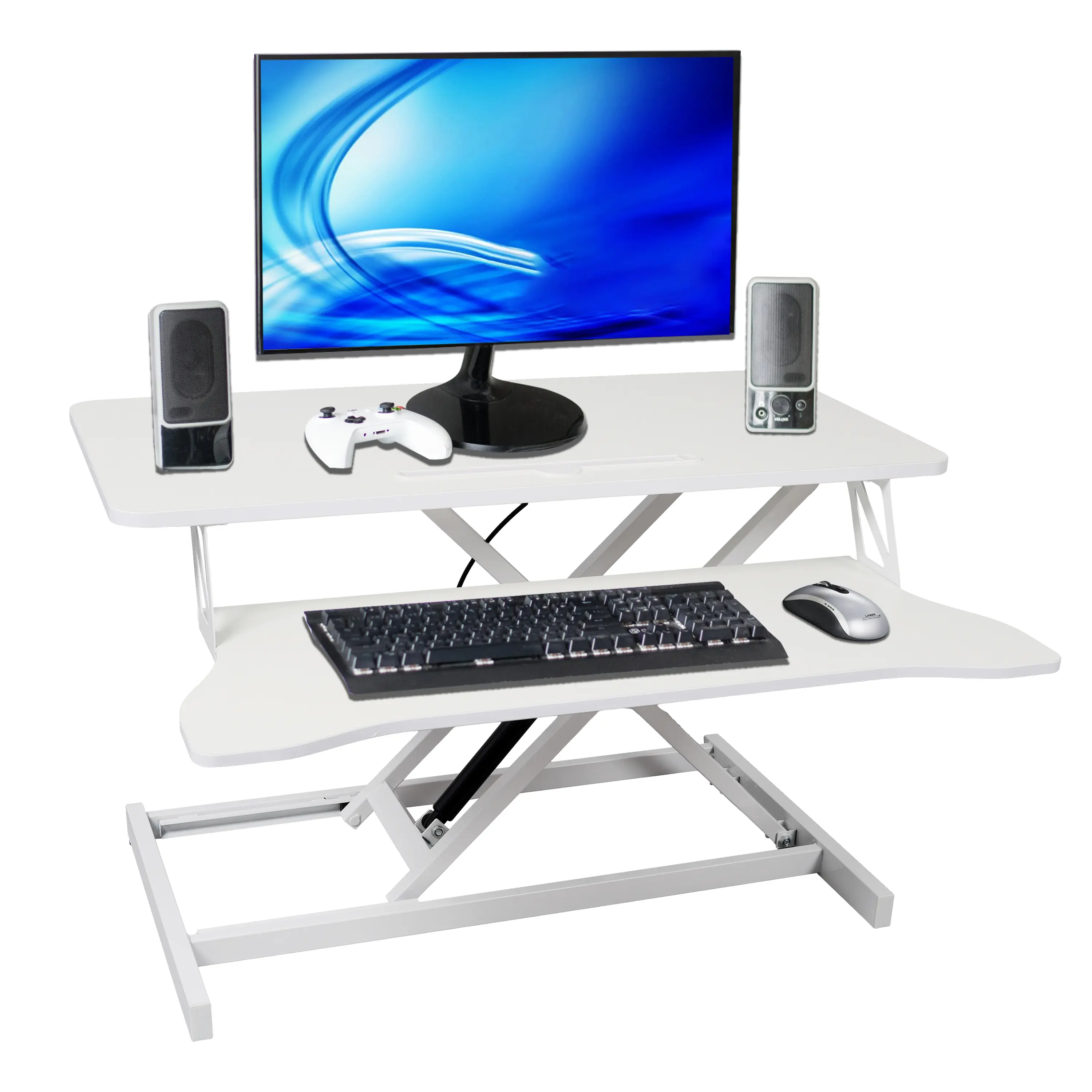 DONEXT White Ergonomic Height-Adjustable Sit-to-Stand Laptop Desk with Monitor Riser, 31.5x15.7in Gas Spring System for Smooth Adjustments, Detachable Keyboard Tray