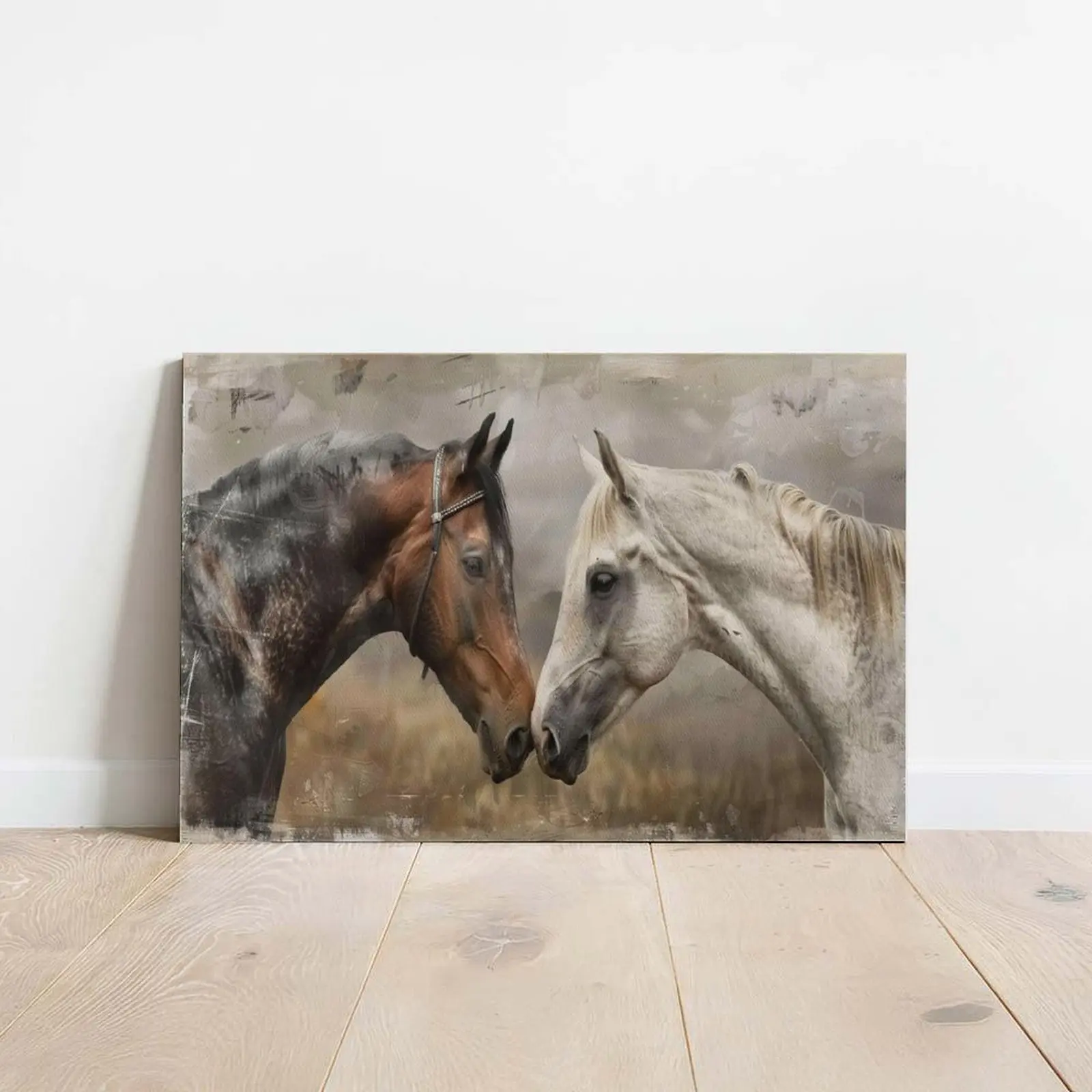 Horse Canvas Wall Art Print - Charming Rural Horse Poster, Romantic Love Decoration, Multi-Size Couple Gifts for Bedroom, Rustic Animal Home Decor, 2D Flat Nature Enthusiast Room Decor
