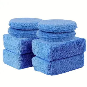 8pcs Car Wax Applicator Pads Kit - 5 inch Microfiber Applicator Pad Rectangle Cleaning Foam, 4 Pcs Round and 4 Pcs Rectangular
