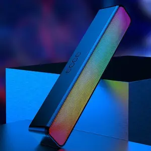 Rechargeable RGB Wireless Bluetooth Sound Bar with Plastic Subwoofer, 2 High-Volume Speakers, USB Charging, Cable & Card Support, Magnetic Portable Mini Audio Loudspeaker for Computer PC, Smartphone Devices