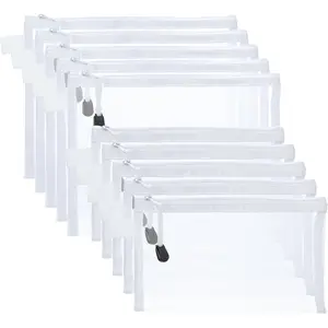 PrimPick 10 Pieces Nylon Zipper Mesh Pouch,Cosmetic Bags,Zipper Bags for Organizing Storage,Toys,Puzzle,Board Games,Multipurpose Travel Bags and Office Supplies (White)