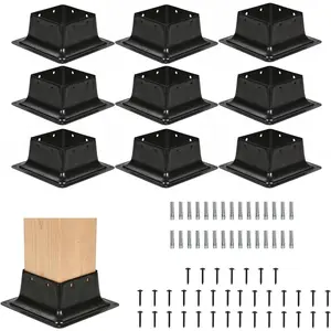 Garvee Heavy Duty 4x4 Post Base Bracket for Furniture Feet – Powder Coated Steel Anchor with Screws – Ideal for Wood Deck, Pergola, Porch, Fence, Railing, Mailbox – Durable and Stable Support – 8/10-Pack, 3.6" x 3.6"
