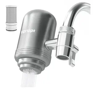 Stainless Steel Faucet Water Filter for Sink - 500 Gallons Water Purifier for Faucet - Mount Tap Water Filtration System for Kitchen,Tub,Reduces Lead, Chlorine and Bad Taste
