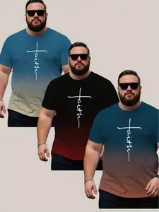 3-piece summer men's plus size 3D digital printed T-shirt - soft and breathable polyester round neck T-shirt, casual and comfortable sportswear, summer wardrobe | modern casual wear, plus size holiday gift