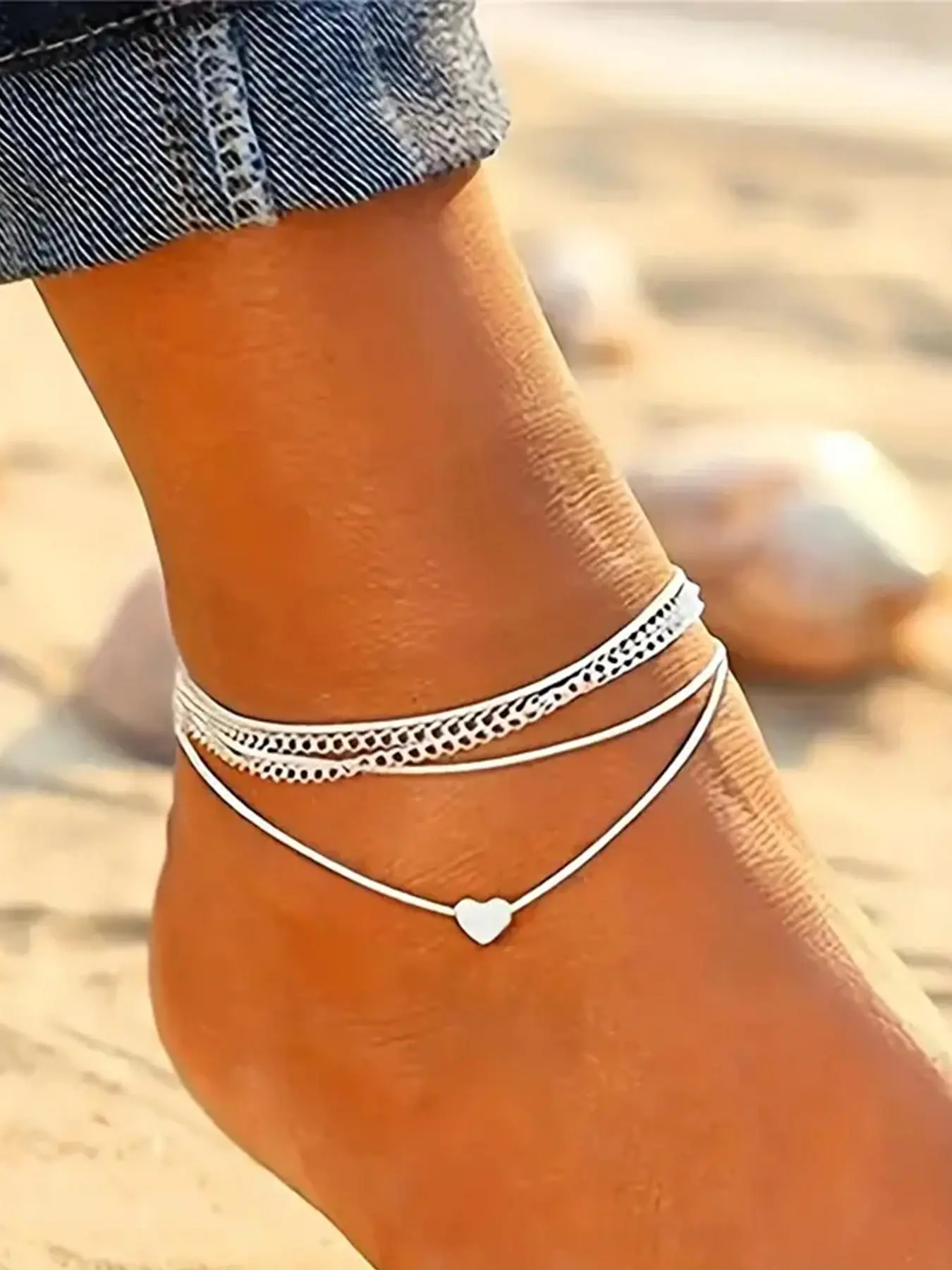 Women's Elegant Heart Decor Pendants Anklet, Gifts for Her, Body Jewelry for Women & Girls, Casual Accessories for Party, Valentine's Day, Dainty Layered Anklet, Elegant Accessory, Jewellery Accessories
