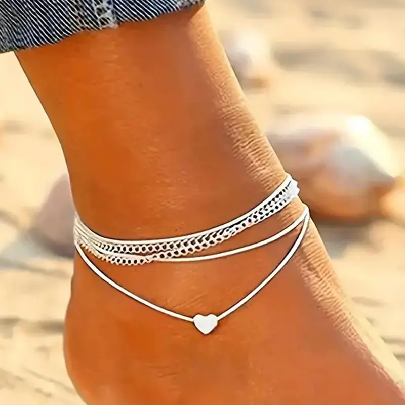 Women's Elegant Heart Decor Pendants Anklet, Gifts for Her, Body Jewelry for Women & Girls, Casual Accessories for Party, Valentine's Day, Dainty Layered Anklet, Elegant Accessory, Jewellery Accessories