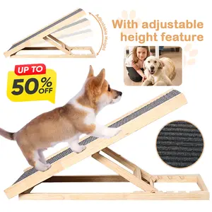 Wooden Foldable Pet Ladder 3/4 Levels Height Adjustable Pet Dog Climbing Ladder Non-Slip Versatile for Indoor High Bed Couch NEW