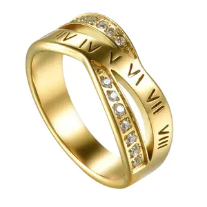 OIDEA Women's Roman Numeral Statement Band - Hollow CZ Cross Stainless Steel Dainty Cross, Number-Shaped Ring, Dainty Cross Rings, Number-Shaped Rings