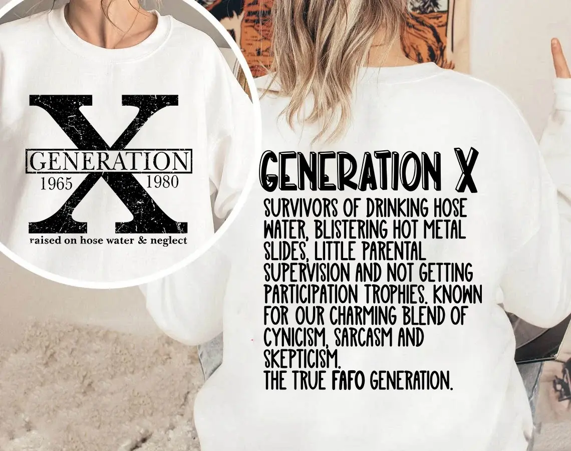 Gen X T-shirt, Vintage 80s Generation Shirt, 1965-1980 Gen-X 2 Side Sweatshirt, Hoodie