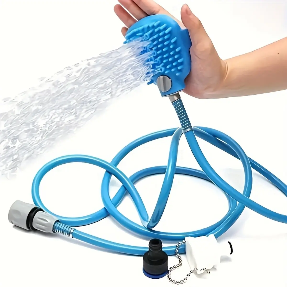 Portable Pet Shower Sprayer for Summer Outdoor Cleaning & Cooling, Gentle Spray + Grooming Comb 2-in-1, Quick Rinse for Dirt Sweat Odor, Beginner Easy Control, Dog Cat Bath Grooming Accessory for Travel Camping On-the-Go, Travel Accessories