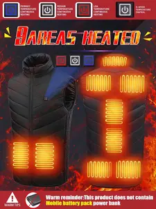 Men's Smart Heated Vest with 9 Adjustable Heating Zones, Battery Powered, Zipper Sleeveless Design, Outdoor Activities, Casual Wear