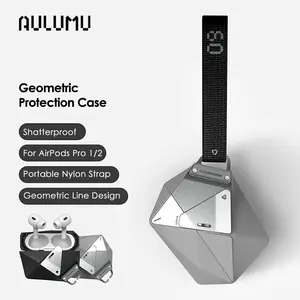 Aulumu A09 Geometric Case for AirPods Pro - 2nd/1st Generation, Lock Protection, Nylon Buckle, Compatible with Apple AirPods Pro (2023/2022/2019)