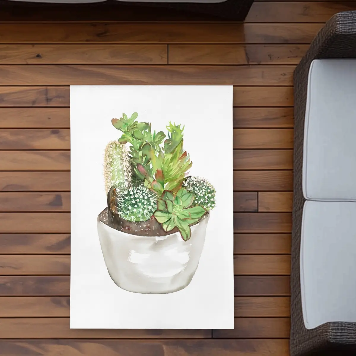Begin Home Decor C1ROAR23VGCKAQ 2 x 3 ft. Cactus Assortment in a Pot - Botanical Scandinavian Rug - Rectangle, Polyester, Indoor/Outdoor, Low-Maintain