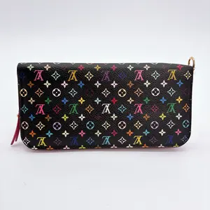 Pre-owned Louis Vuitton leather Clutches & Wristlets Black Monogram Multicolore Canvas Insolite Pistache Wallet