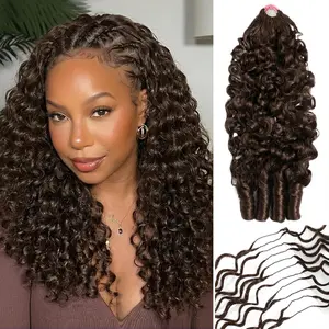 【Lowest price】Mamushow #4 Chocolate Brown Miracle Knots Feather Crochet Human Hair Bundles for Miracle Knots Human Hair Burmese Curly Wave Pre-Separated 60g/Pack Reusable Invisible 100% Virgin Human Hair Crochet Extensions Natural Black
