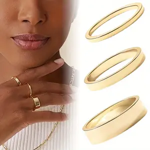 3 Pcs Gold Classic Stacked Rings Minimalist Smooth Ring for Women Fashion Accessories