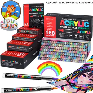 Acrylic Paint Markers Set, Soft Brush Tip Acrylic Paint Pens for Wood Rock Glass Canvas Stone Fabric Glass Metal Ceramic Canvas DIY Crafts Art Supplies,Back to School,Halloween,Christmas Gift
