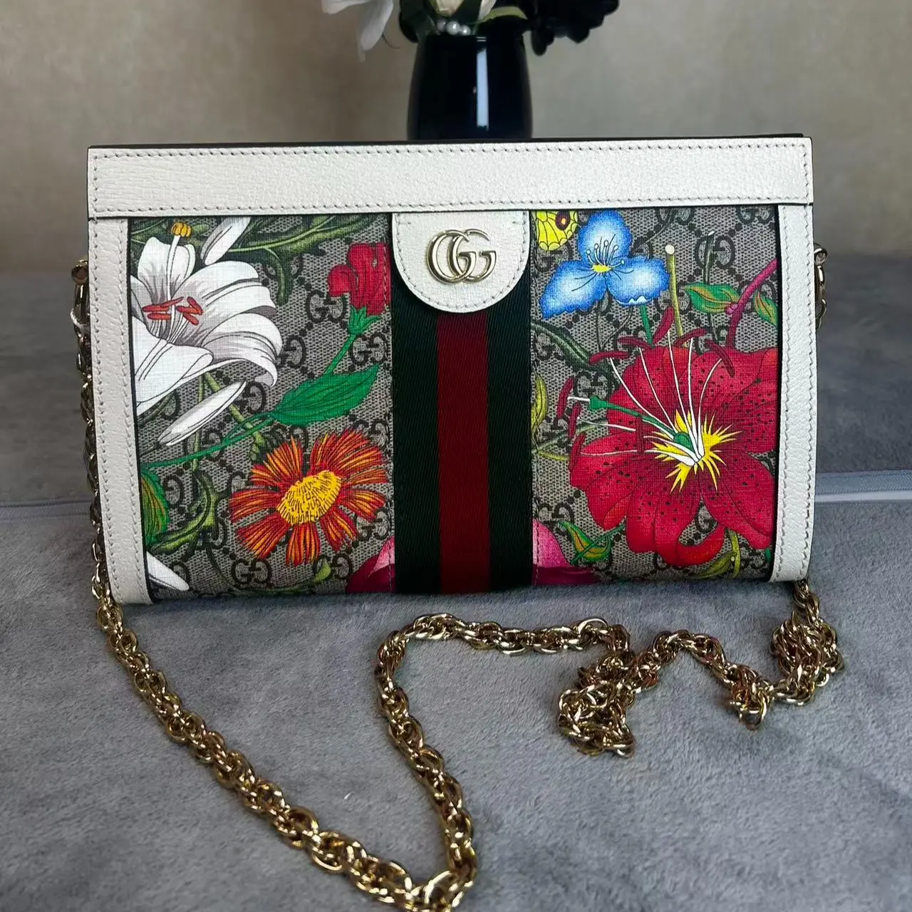Pre-owned GUCCI france Crossbody Bags Ophidia Flora GG Supreme Chain Crossbody Envelope Bag A1346 YAO