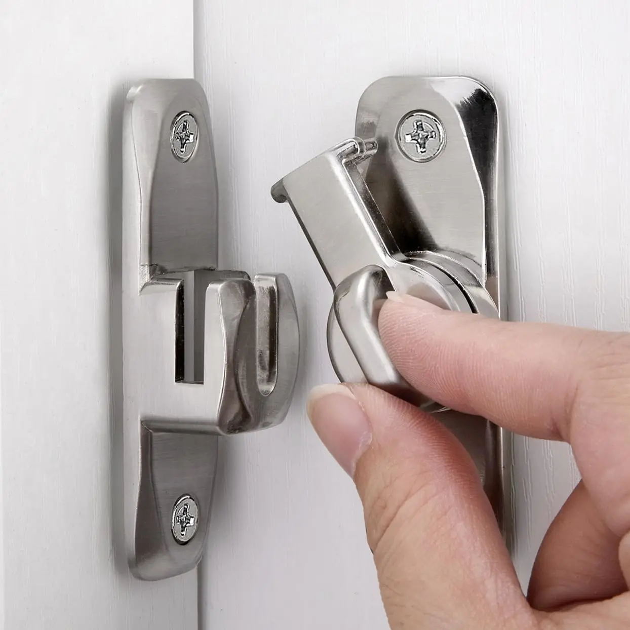 3PCS/Set Home, Cabinet Closet, Office, Hotel, Apartment, Sliding Barn Door, Barn Door Lock 90° – 180° Flip Sliding Latches for Barn, Pet, Sliding Doors, Garage, Bathroom, Outdoor (Silver)