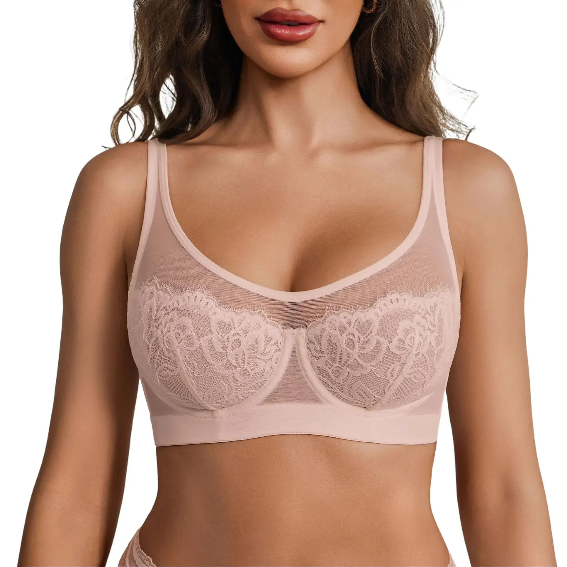 Avidlove Full Coverage Sheer Mesh Sexy Lace Bra for Women Underwire Unlined Everyday Bras Lingerie A-DD, S-2XL
