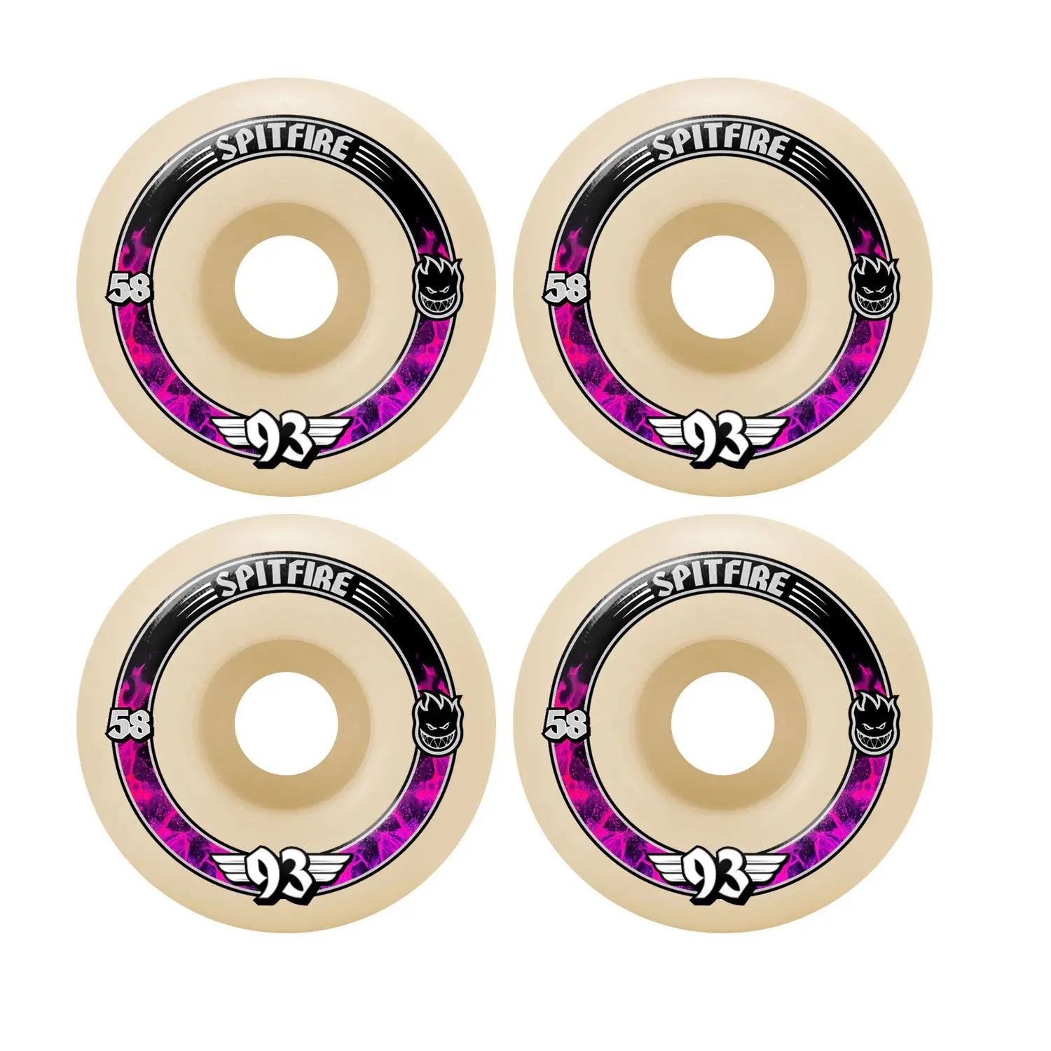 Spitfire Skateboard Wheels 58mm F4 Soft Sliders 93A Radials Natural