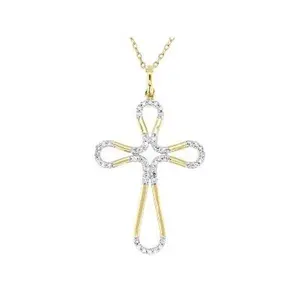 JTV Round Lab-Grown Diamond H SI 14K Yellow Gold Over Silver Cross Pendant With Cable Chain 0.25ctw