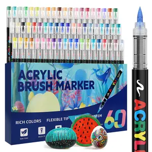 60 Colors Acrylic Paint Pens Markers Set,  Soft Brush Tip Paint Markers for Rock Painting, Wood, Canvas, Stone, Glass, Ceramics, DIY Crafts, Christmas Gift