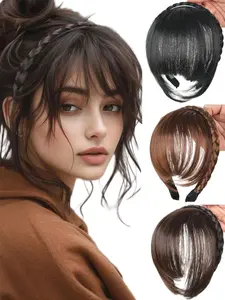 Non-slip Fluffy Straight Bangs Fishtail Braid Wig Headband Sideburns Elegant Braided False Hair Minimalist Hair Accessory Party Holiday Daily Wear Women's Hair Accessories Headband