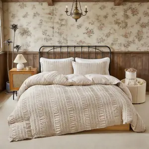 Striped tufted duvet cover set (2/3 counts), no filling, soft and comfortable polyester set, micro-pleated design, khaki, white, blue color, Farmhouse style bedding set, bedroom guest room decoration, all seasons,holiday birthday gift.