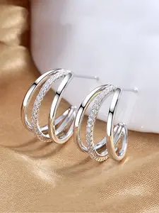 1 Pair Pretty Cubic Zirconia Hoop Shape Earrings Statement Earrings For Women For Wedding Engagement Anniversary Party Jewelry Valentine's Day Gift Fashion Earrings, Sparkling Zirconia