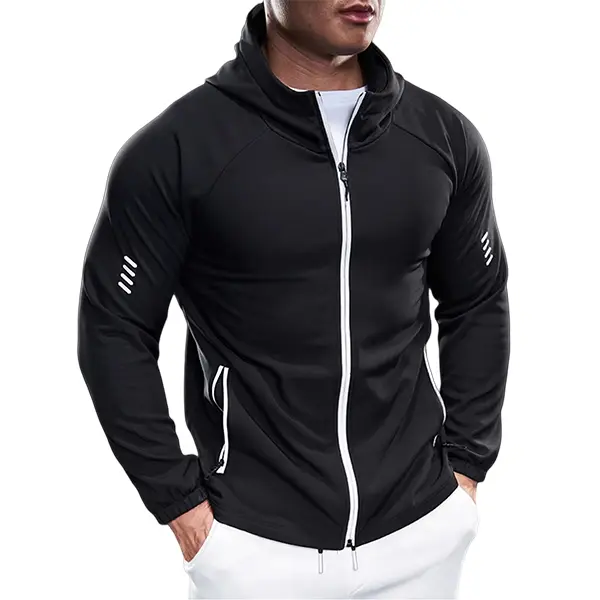 Men’s slim-fit hooded sports jacket, multiple colors, zipper closure, stretchy and breathable casual training jacket for fitness and running,sohochic