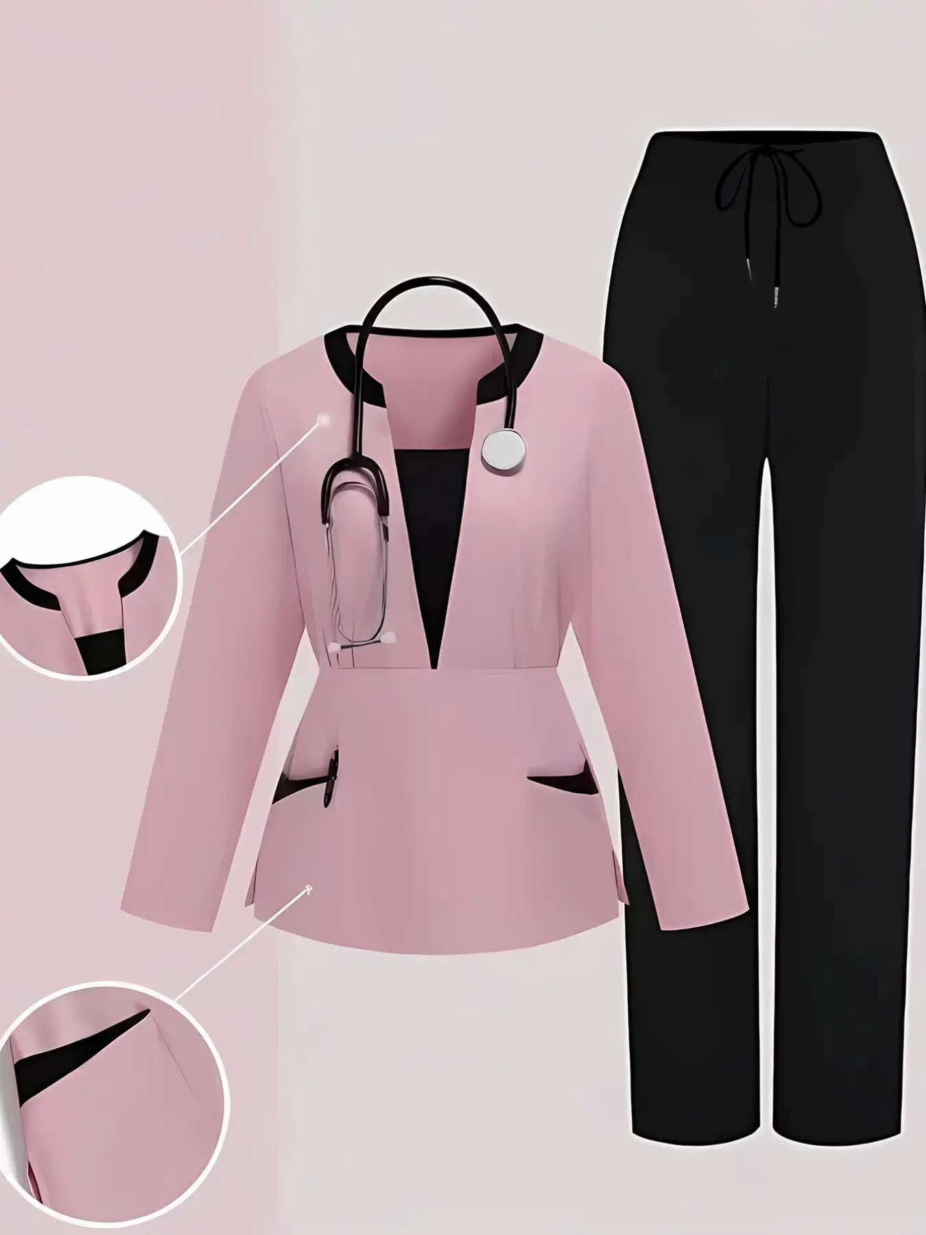 Women's Nursing Uniform Set Long Sleeve Nurse Uniform Tops Pants Health Workwear Medical Uniform Scrub Comfortable Fit Color Block Design Nursing Scrub Uniforms Medical Scrub Sets