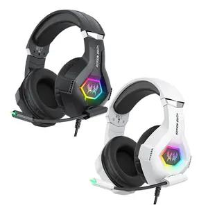 Wired Multiplatform Gaming Headset with Noise-Cancelling Mic, Compatible with PC Ps4 Ps5 Xbox, Surround Sound RGB Lighting, Over-Ear Design