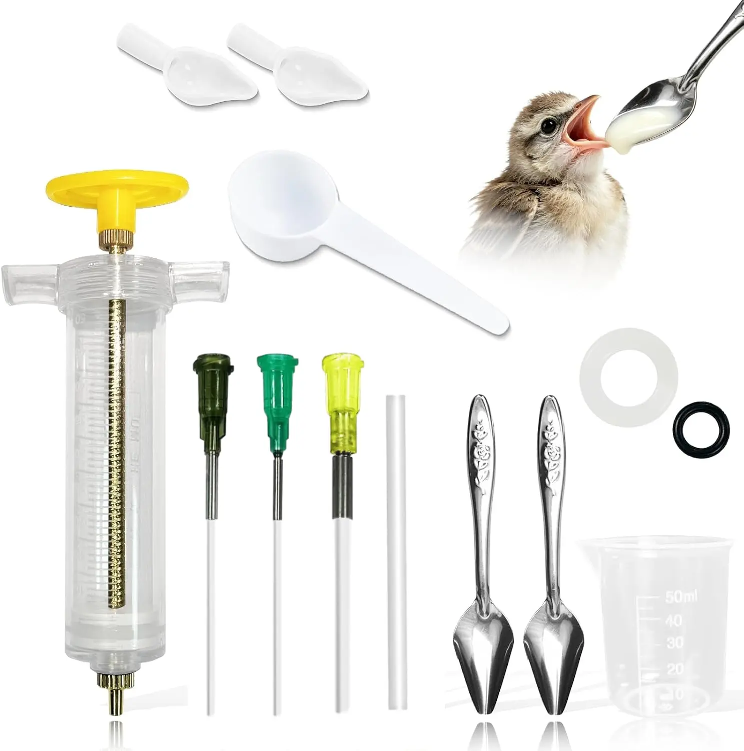 1Set Small Bird Feeding Syringe Set, Small Pet Parrot Feeder Hand Feeding Tubes Kit, Parrot Feeder Tubes Measuring Tools, for Baby Birds Small Pet