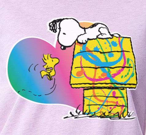 Peanuts Womens' Snoopy Woodstock Keep Calm Hug On Character Splatter Paint Sleep Pajama Set