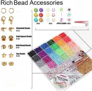 6000+PCS Clay Beads Bracelet Making Kit,24 Color DIY Flat Preppy Beads for Friendship Jewelry Making,Polymer Heishi Beads with Charms Gifts for Teen Girls Crafts for Ages 4-12