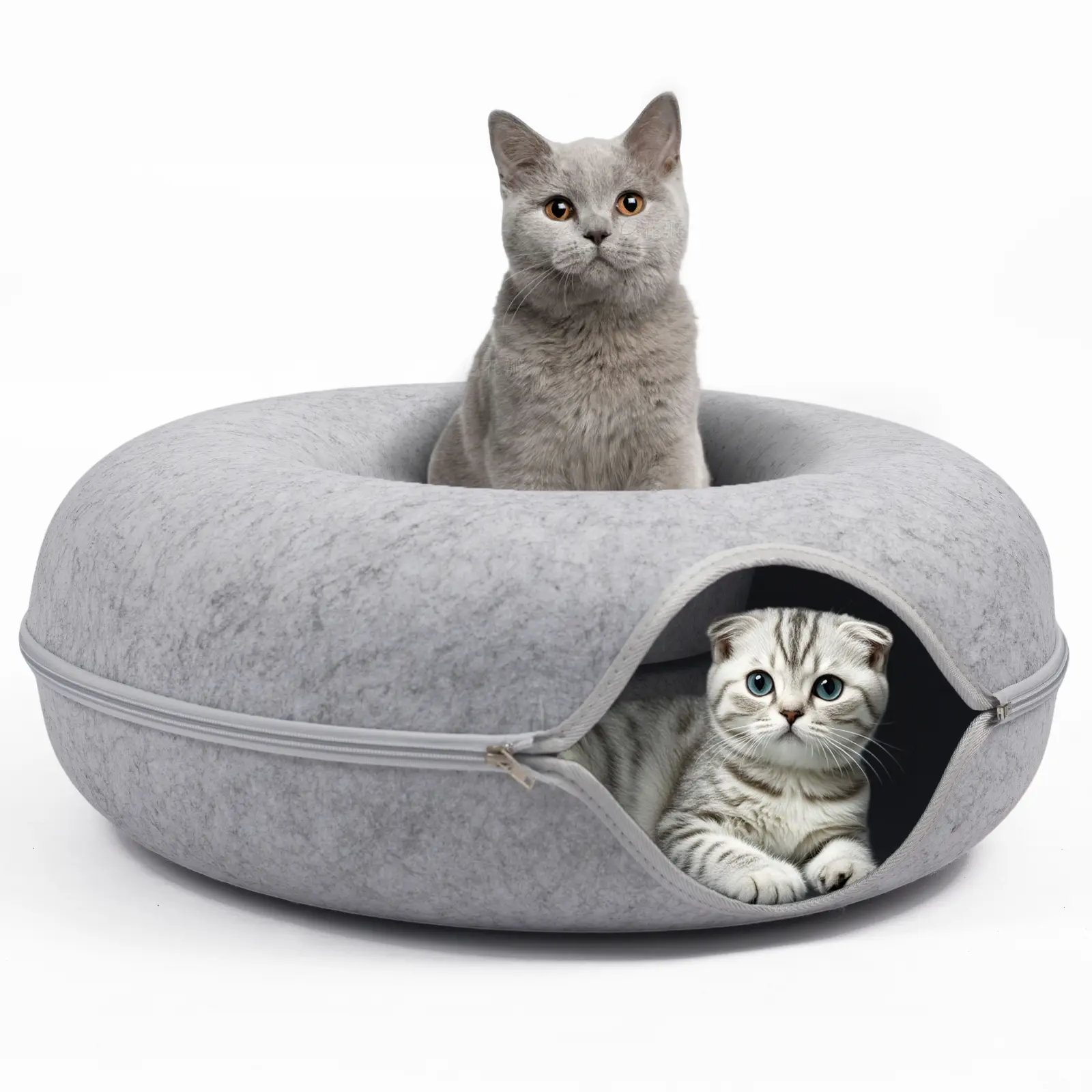 Cat Tunnel Peekaboo Cave Bed for Indoor Cats, Detachable Round Felt Donut Cat House, Easy Setup Scratch Resistant Play Tunnel, For Kittens & Small Cats
