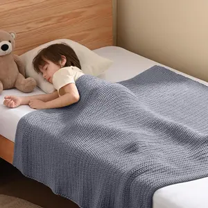 Knitted Weighted Blanket Kids (Light Grey 36"x48" 5lbs) No Beads Cooling Heavy Blanket, Home Decor Breathable Chunky Knit Throw Blanket for All-Season Use