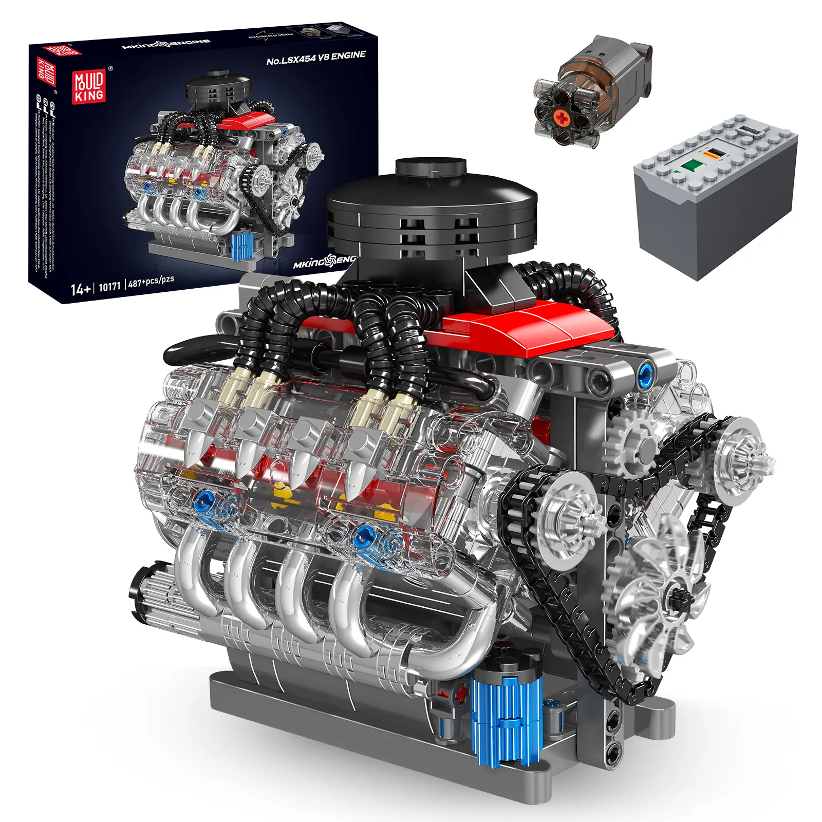 Mould King 10171 V8 Engine Building Blocks Set - 487 Pcs Functional STEM Mini V8 Engine Kit, DIY Engineering Model, Ideal for Kids & Adults Ages 8+, Creative Gift | Exquisite Mechanical Collectible Car Enthusiasts