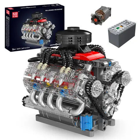 Mould King 10171 Functional V8 Engine Interlocking Block Model Building Kits - 487 Pcs Bricks & Parts, Unisex STEM Learning Toy, Do It Yourself Engineering Set for Creative Play, Gift Ideas for Kids Ages 8+