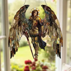 Archangel Michael Suncatcher Faux Stained Glass Christian Ornament Window Decor