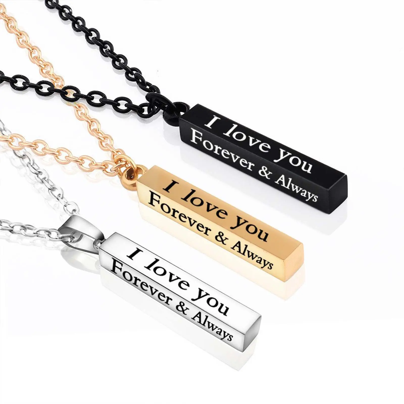 "Forever Love" Engraved Bar Necklace – Personalized Couple Jewelry for Daily Wear, Anniversary & Birthday Gift